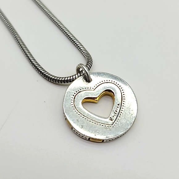 Brighton "DEJA VU" Heart Two-Tone Reversible Pendant w Cut-Out & Dots 💛 - Picture 5 of 11